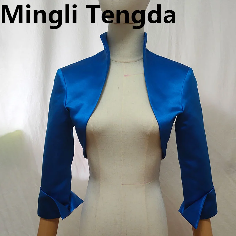 Mingli Tengda Stain Bride Bolero Shrugs For Women Stand-up Collar Stola Wedding Jacket 3/4 Sleeves Cape Bridal Polly Custom Made wedding shawl