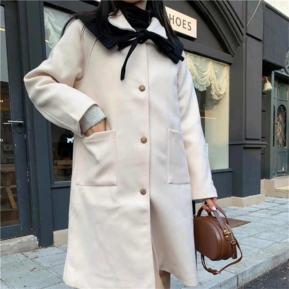 

Apricot Straight Coats Women Spring Woolen Preppy Style Office Lady 2023 Loose New Slim Mujer Gentle Chic Casual Sweet Trench