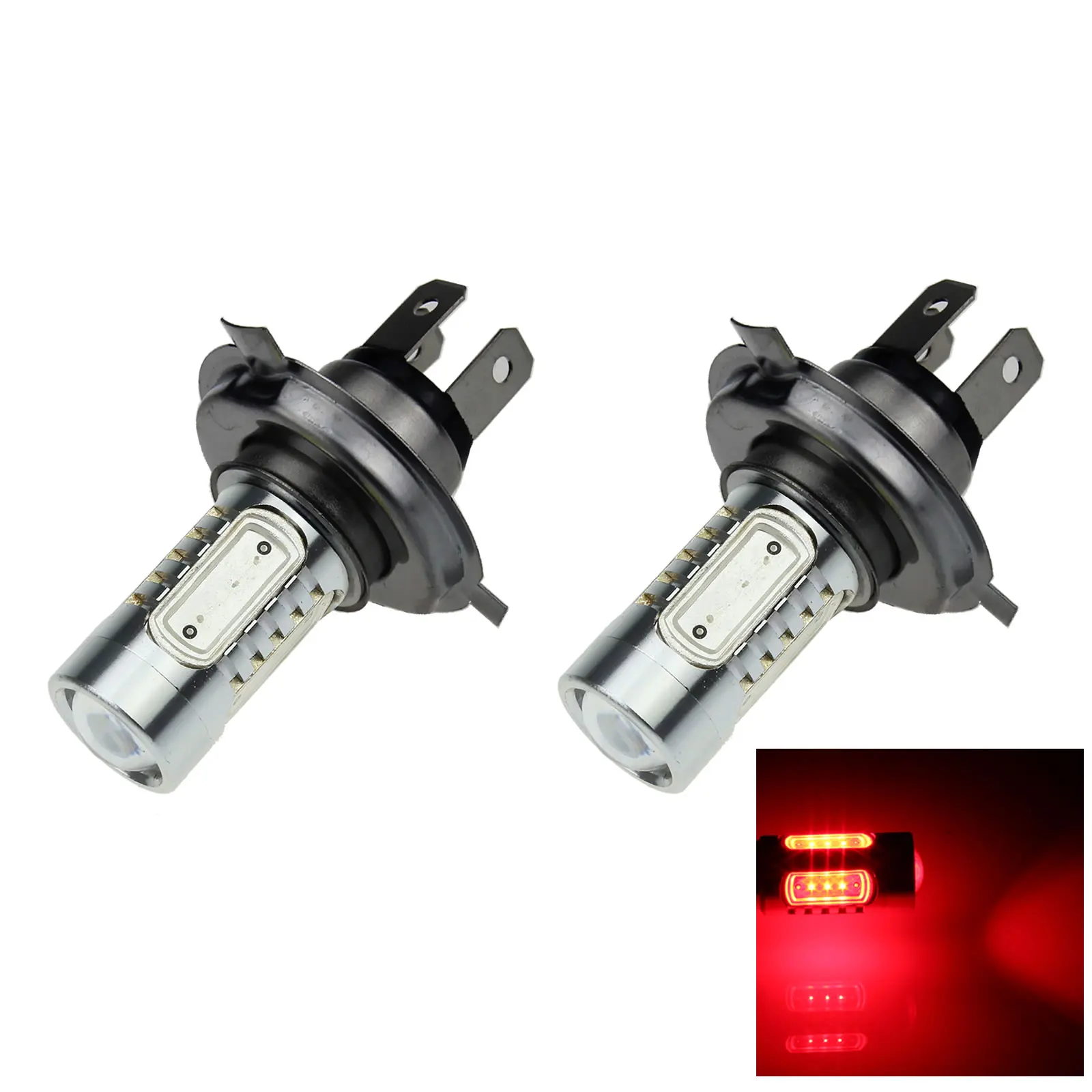 

2x Red Car H4 Fog светильник внешняя Blub 5 излучателей COB SMD светодиодный P43t H108-R
