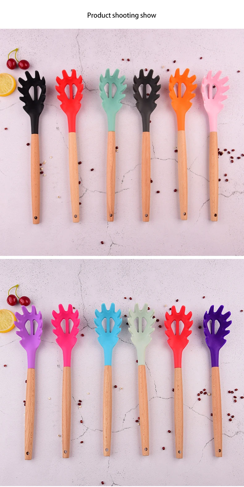 Description Picture 6 of itemSilicone Noodle Scoop Spaghetti Grab Spoon Pasta Fork Noodle Serving Strainer Noodle Slot Kitchen Claw Spoon Spoon Steel