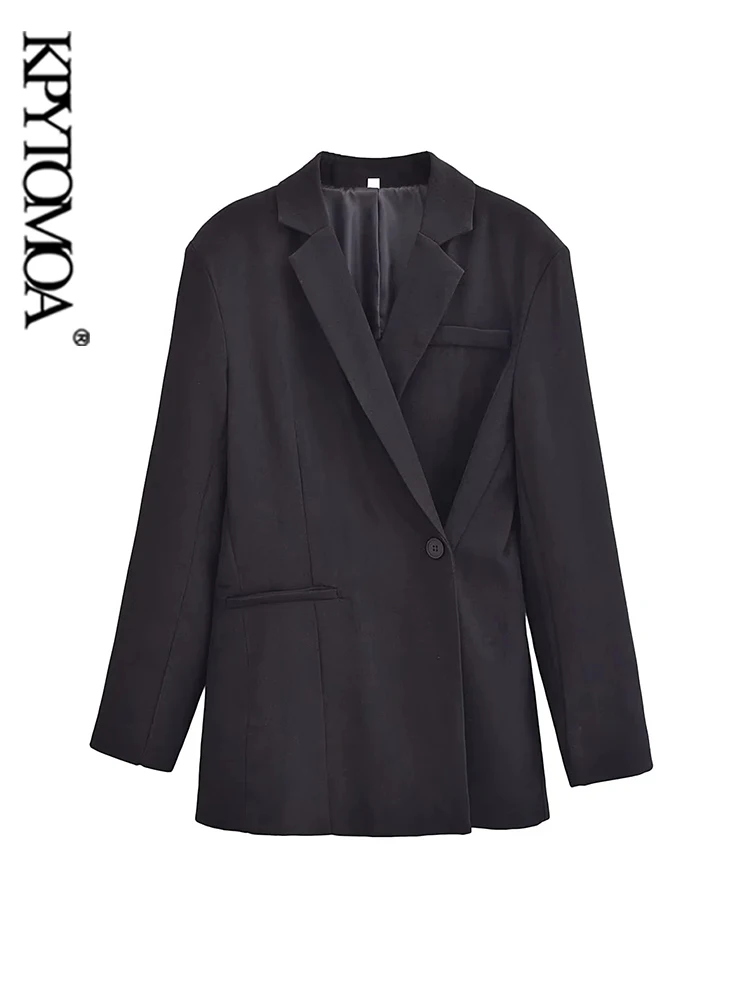 

KPYTOMOA-Front Buttoned Blazers for Women, Long Sleeve Coat, Welt Pockets, Female Outerwear, Chic Tops, Fashion