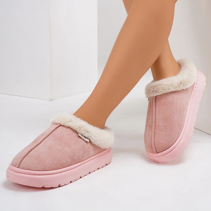 2025 New Fluffy Platform Slippers for Women Fashion Winter Plush Warm Cotton Shoes Woman Comfortable Non Slip Unisex Home Slides