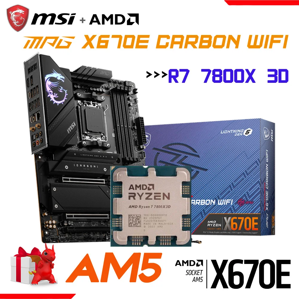 

AMD Ryzen 7 7800X 3D Processor With AM5 MSI MPG X670E CARBON WIFI DDR5 USB PCI-E 5.0 M.2 Socket AM5 GAMING ATX Motherboard Combo