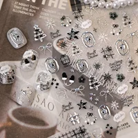Autocollants pour ongles de Noël en métal 5D, motifs nœuds, flocons de neige, étoiles à cinq branches, cœurs, pour décorations de Noël et de fêtes 1
