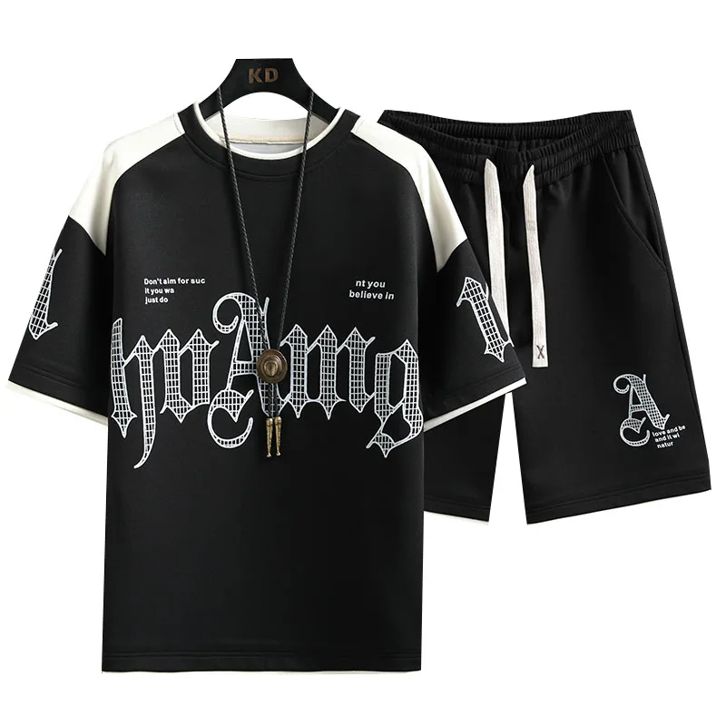 Summer Casual Mens Set Short Sleeve Print Tshirt + Shorts Fashion 2 Piece Sets Streetwear Mens Sports Suit Harajuku Tracksuit 5