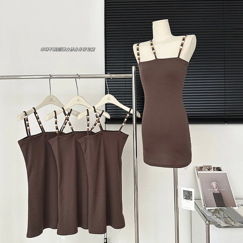 

Summer Sexy Dress for Women 2023 New Fashion Vintage Solid Sleeveless Spaghetti Strap Mini Dress Casual Sheath Stretch Y2k Dress