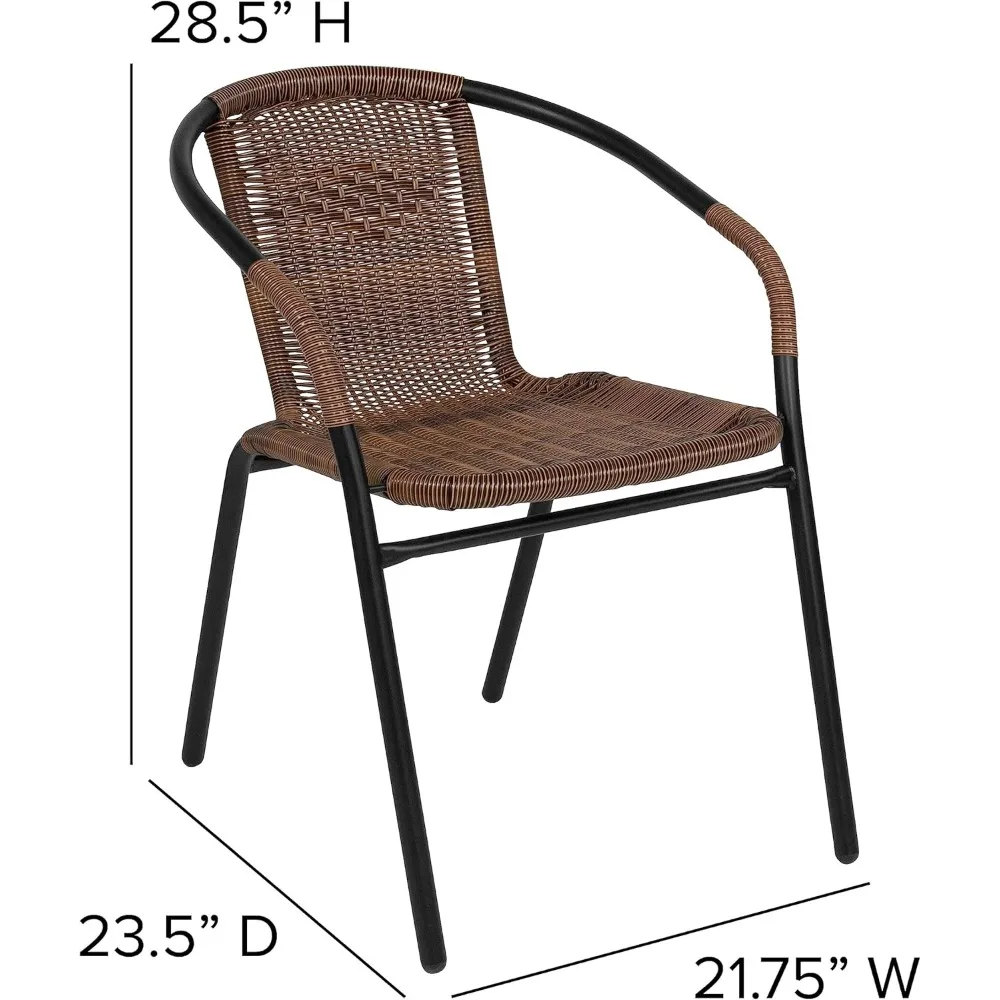 2 Pack Medium Brown Rattan Indoor-Outdoor Restaurant Stack Chair 3