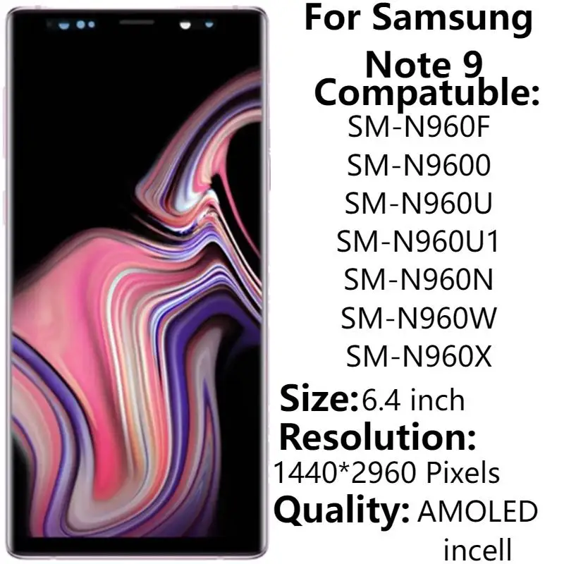 

ЖК-дисплей AMOLED 6,4 дюйма для Samsung Note 9 N960 N960F N960U, оригинальный сенсорный экран с рамкой в сборе, сменные детали для ремонта