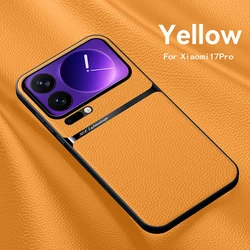 Luxury Shockproof Leather Magnetic Phone Case - Premium Back Cover for Xiaomi 17 pro (Yellow)