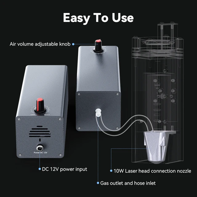 Air Assist Pump With Adjustable 30L/min Airflow For Laser Engraver