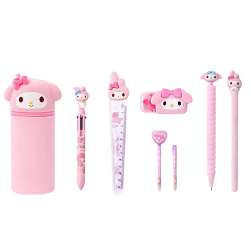 

7Pcs/set Kawaii Sanrios Series My Melody Cartoon Anime Silicone Pencil Case Creative Gel Pen Student Pencil Stationery Set Gift