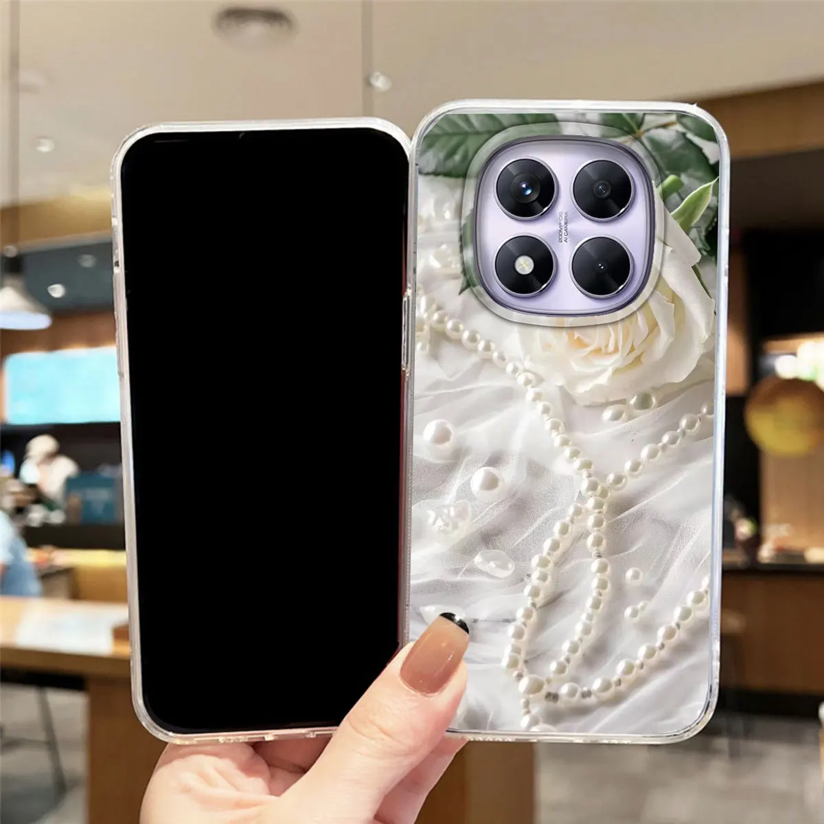 Transparent Clear Silicone Phone Case with Rose Flower and Daisy Oil Painting Design