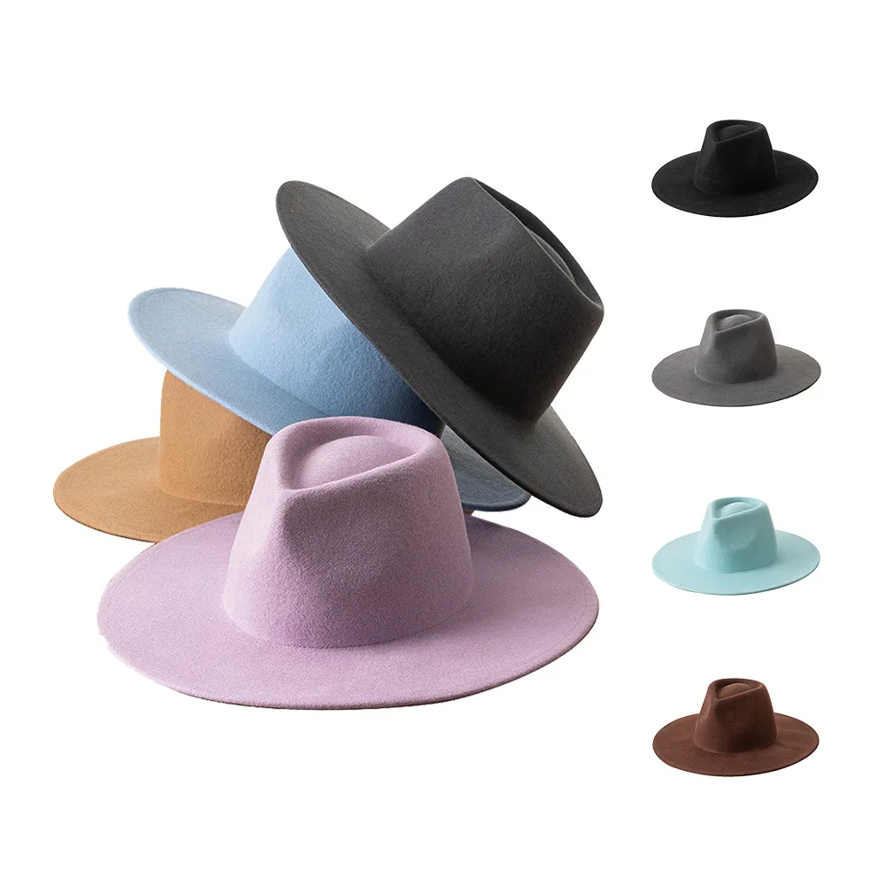 

202310-HH2026A chic sell hot winter pinkycolor wool felt classic solid fedoras hat men woman panama jazz cap