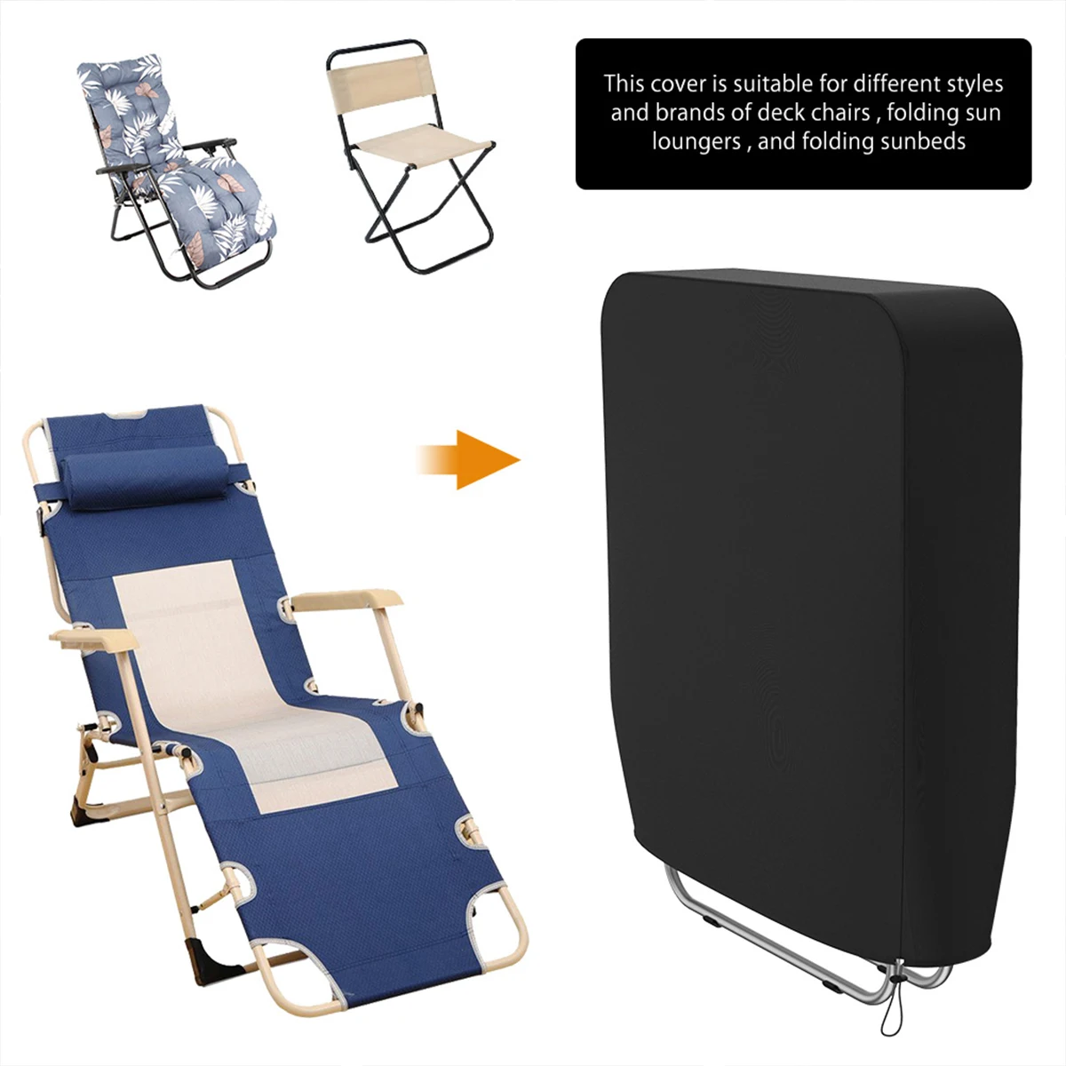 Folding Reclining Chair Cover Waterproof Anti-UV Sun Lounger Cover Outdoor Patio Dustproof Windproof Chair Protective 2Pcs chair cover patio furniture cover chair dust cover