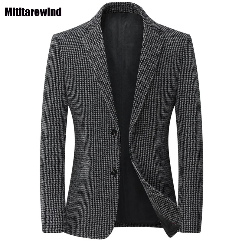 

Осенне-зимний мужской блейзер, брендовый Молодежный деловой Блейзер, тонкий плотный костюм из твида, куртка, модный роскошный мужской пиджак