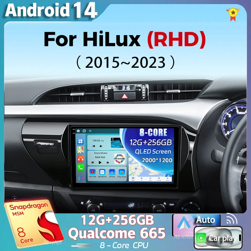 Car Multimedia Player Android 14 For Toyota Hilux 2015-RHD 2K QLED Android Car Radio Multimedia Video Player stereo CarPlay Dsp Head Unit