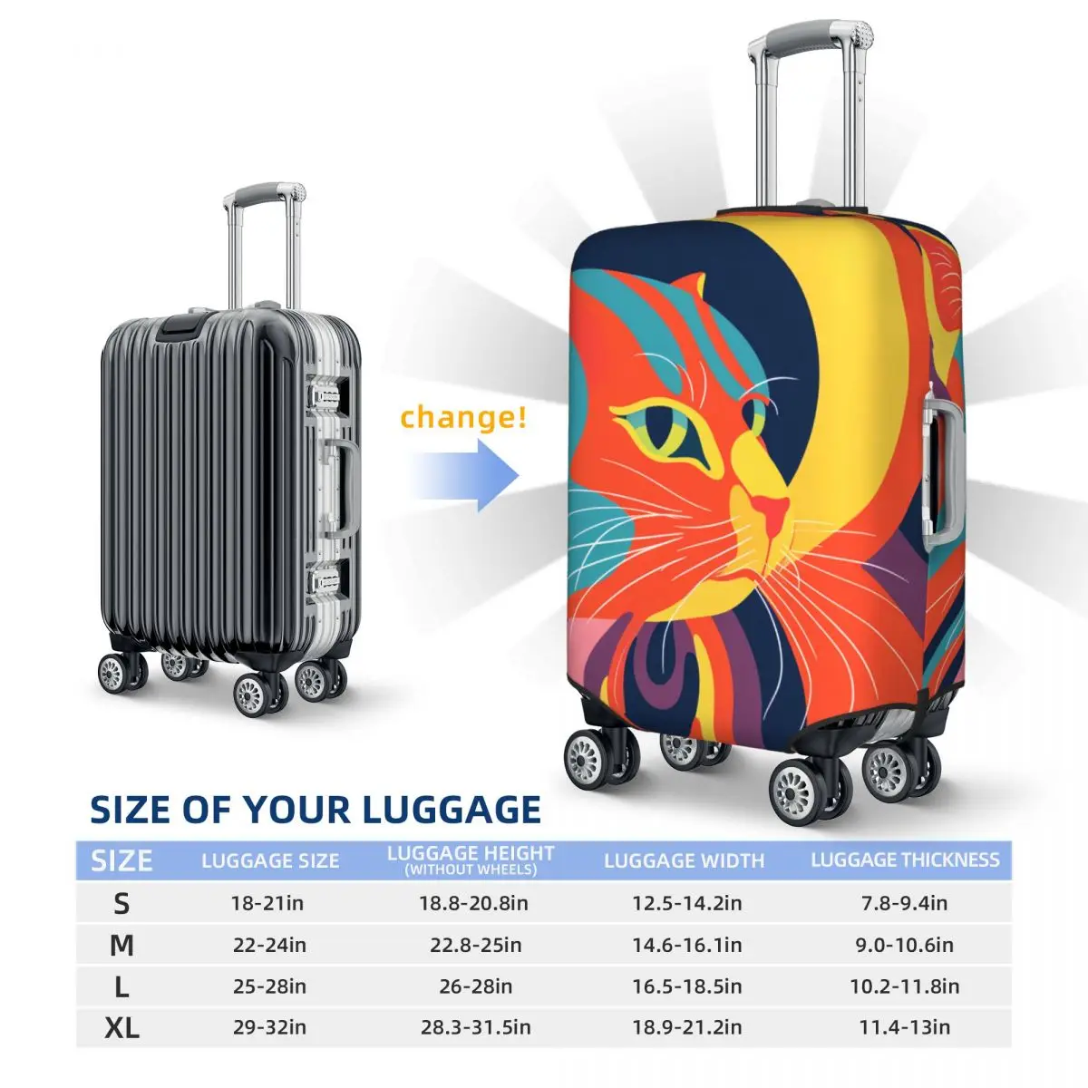 Cat Suitcase Cover Neo Fauvism Travel Vacation Elastic Luggage Supplies Protector 6