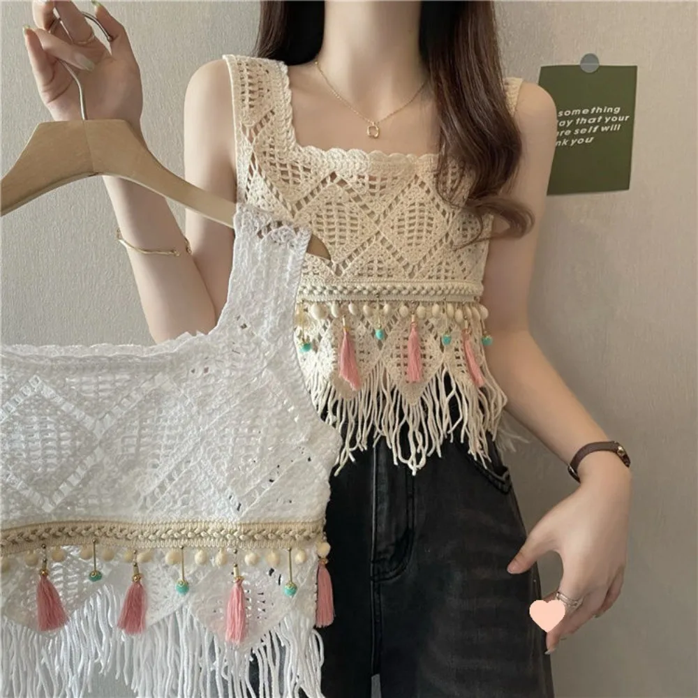 

Женский летний топ без рукавов из спандекса с красивой бахромой