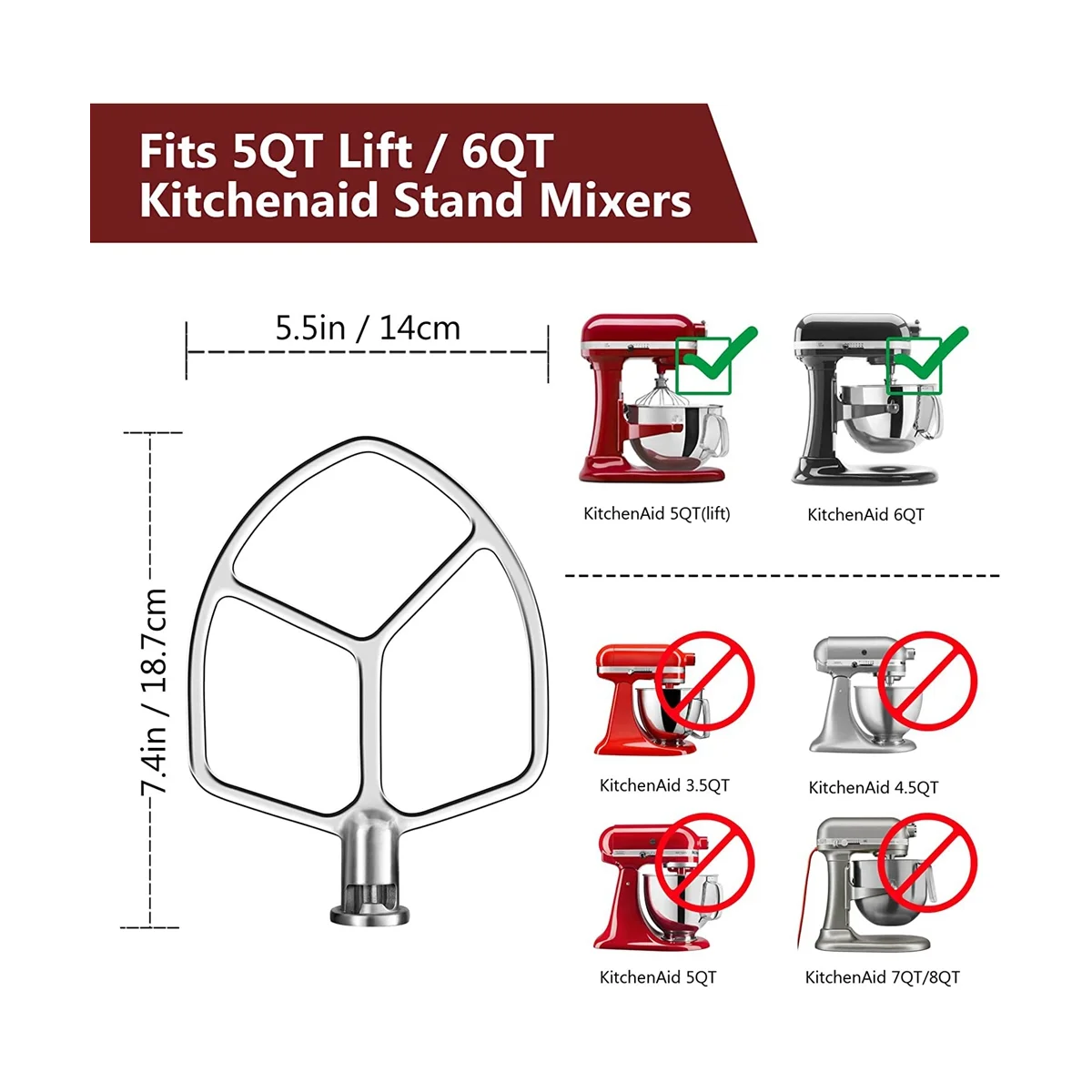 Paddle Attachment for Kitchenaid Stand Mixers 5 Quart Lift and 6 Quart Flex Edge Beater Dishwasher Safe mixer accessory