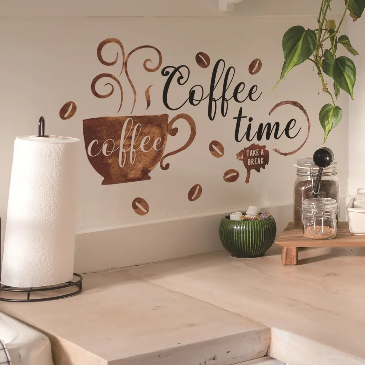 Creative Coffee Cup Pattern Wall Stickers Cafe Kitchen Bar Decor Cabinet Art English Home Decoration Self-adhesive Wallpaper wall stickers