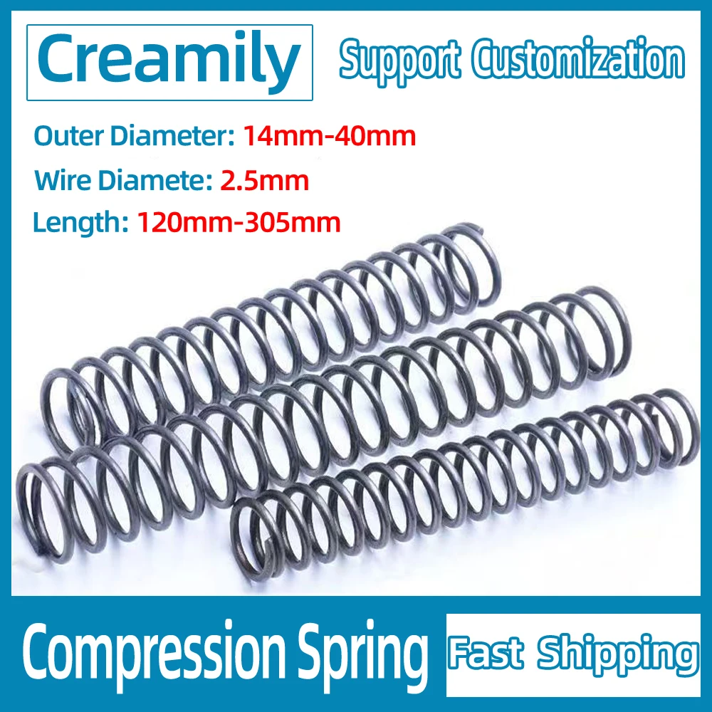 

Creamily 1/2PCS 65Mn Wire Diameter 2.5mm Cylidrical Coil Compression Spring Return Compressed Springs Steel Length 120mm-305mm