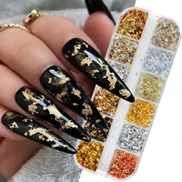 12 Color Gold Foils Gorgeous Nails Glitter Random Aluminum Flakes Paillette Chip Nail Design Shinny Sparkles Nail Art Decoration 2
