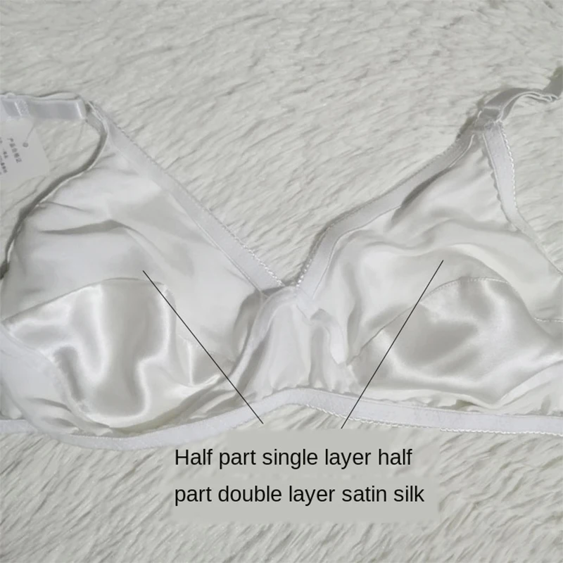 Fashion Satin Mulberry Silk Bra Women Girls Sexy Ultra-Thin Soft Breathable Seamless Underwear Plus Size Bikinis Wire Free Bras