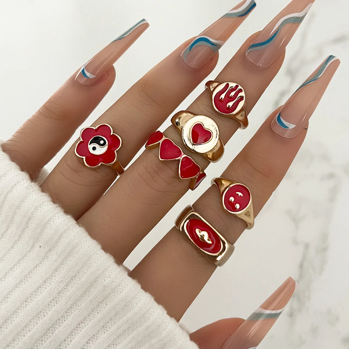 Bohemia Geometric Colorful Enamel Kunckle Ring Set For Women Butterfly Heart Sign Finger Ring Female Daily Jewelry - Image 4