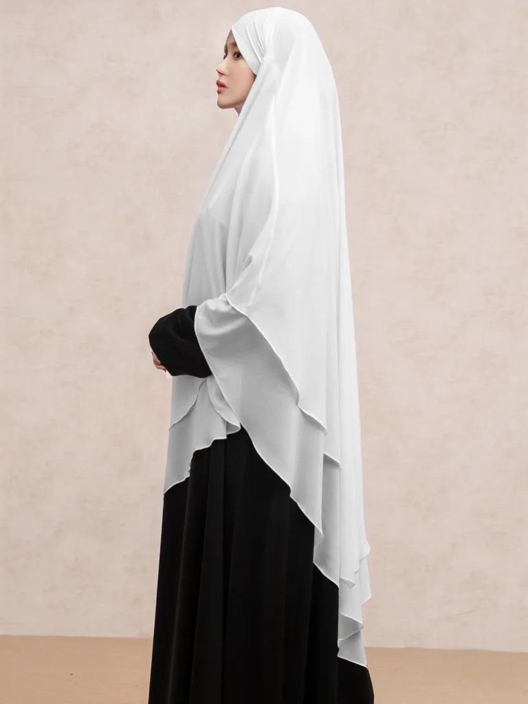 Ramadan Double Layer Chiffon Khimar, Solid Color Hijab Kebaya, Islam Women's Clothing