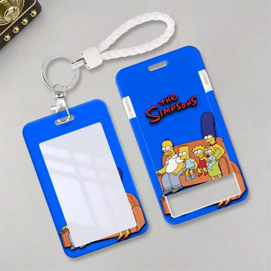 1Pc 카드 홀더 접이식 신용 카드 홀더 끈이 달린 어린이 버스 카드 홀더 은행 ID 배지 커버 케이스 심슨 가족 TV 시청