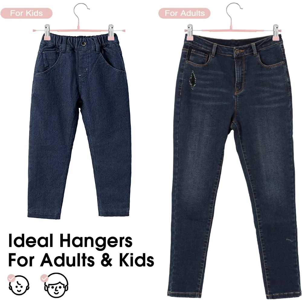 10pcs Thin Trouser Hangers, Non-Slip Pant Hangers with Adjustable Clips, Space Saving Hangers for Clothes, Skirt 4