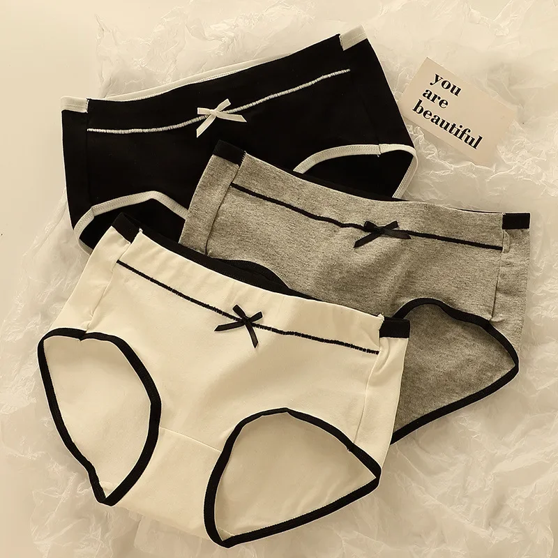 مجموعة ملابس داخلية نسائية قطنية مكونة من 3 قطع سراويل داخلية قطنية كاملة قابلة للتنفس للفتيات سراويل داخلية ناعمة عالية الخصر على طراز الطالب