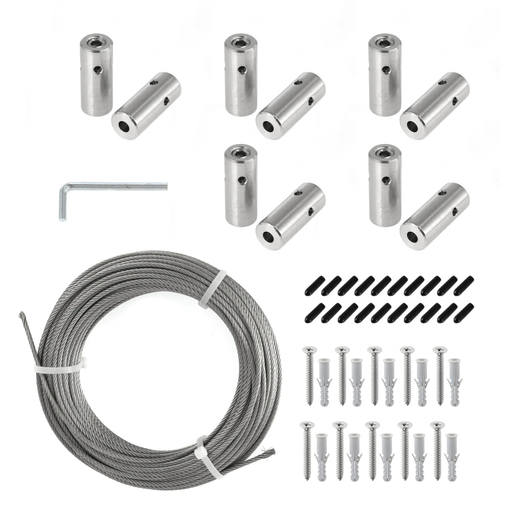 Wall Wire Trellis for Plants Climbing 16m Metal Ropes with Expansion Screws, Plastic Sleeve, Hexagon Wrench, Steel Cable Hubs