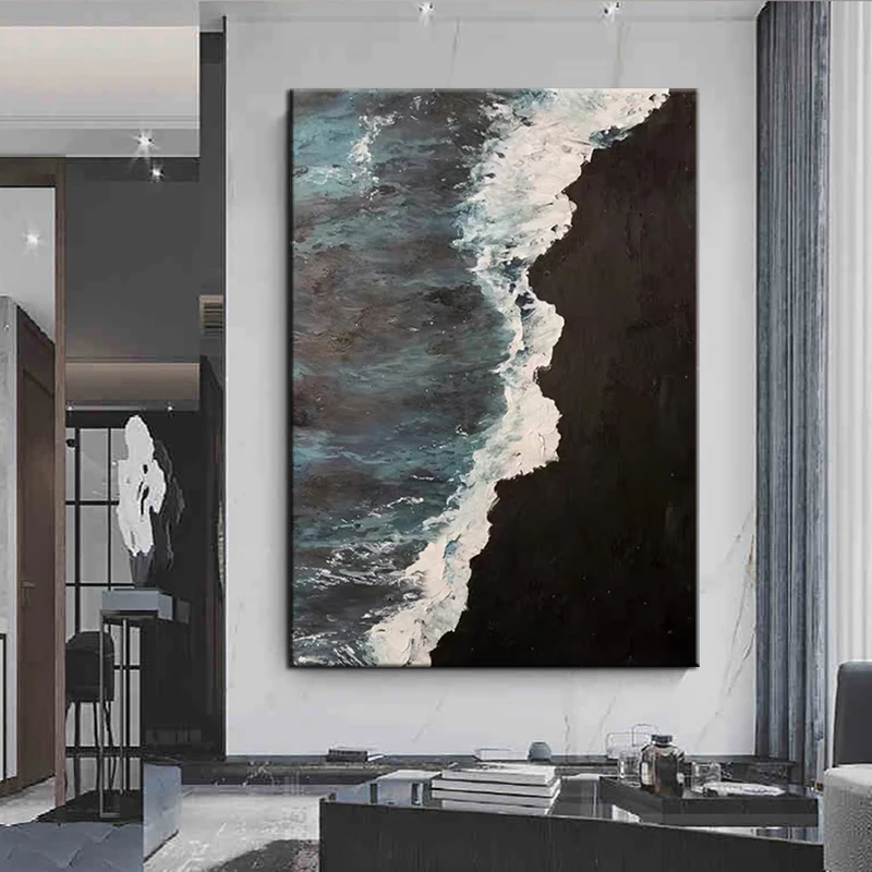 

Hand-Painted Thick Textured Wave Oil Painting Large Abstract Decorative Painting For Living Room Hotel Hanging Painting Unframed