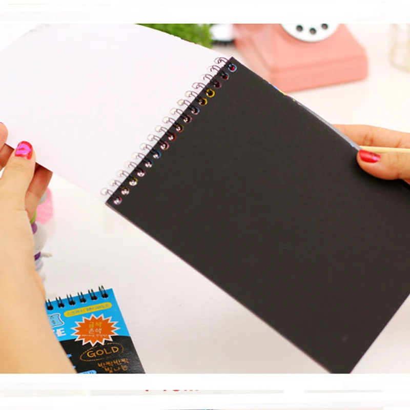 Magic Antistress Coloring books for children adult Kids drawings Scratch note book black cardboard stationery paper 10 Page