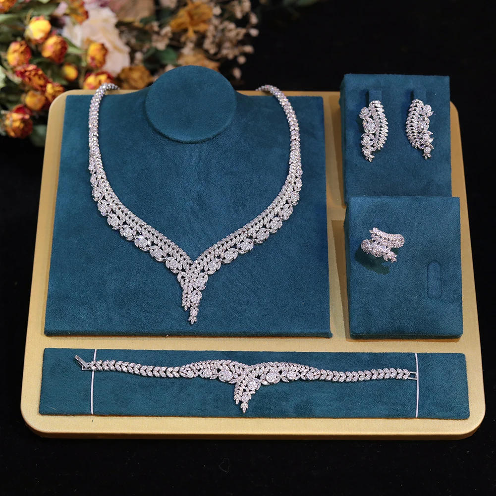 

ZY UNIQUE Beautiful White Bling Cubic Zirconia Dubai Bridal Jewelry Sets For Women Wedding Party Dress Accessories