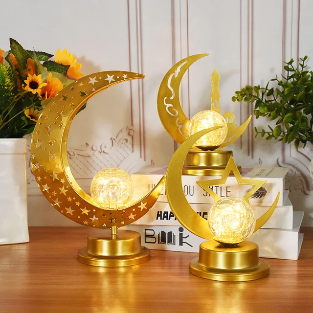 Eid Mubarak Gold Mond Sterne Leuchtet Ramadan Kareem Dekorationen