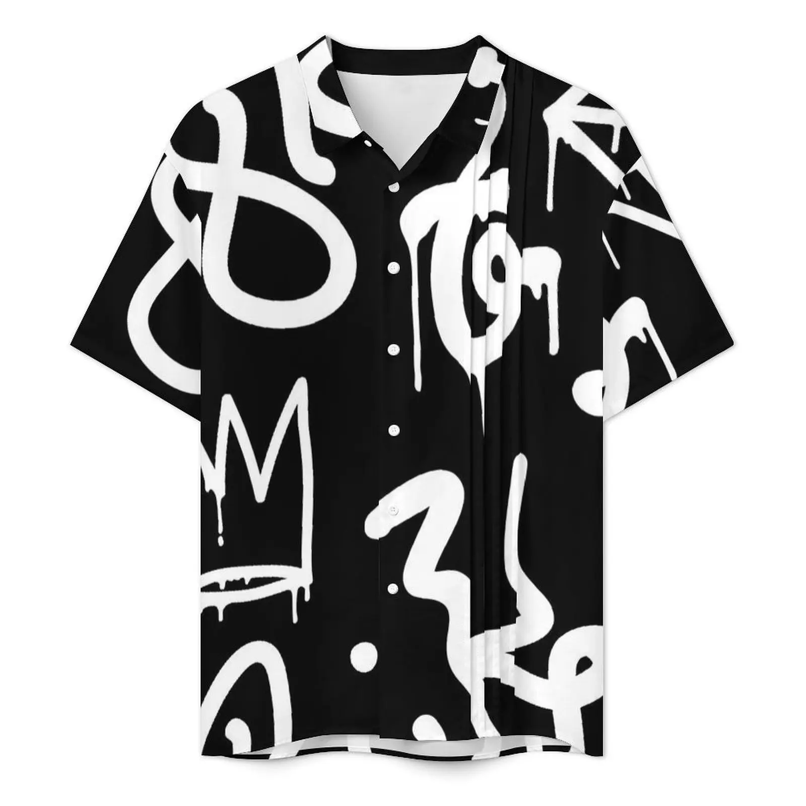 Black And White Graffiti Casual Shirt Abstract Symbol Loose Hawaii Shirts Men Short Sleeve Beach Comfortable Oversized Blouses 2