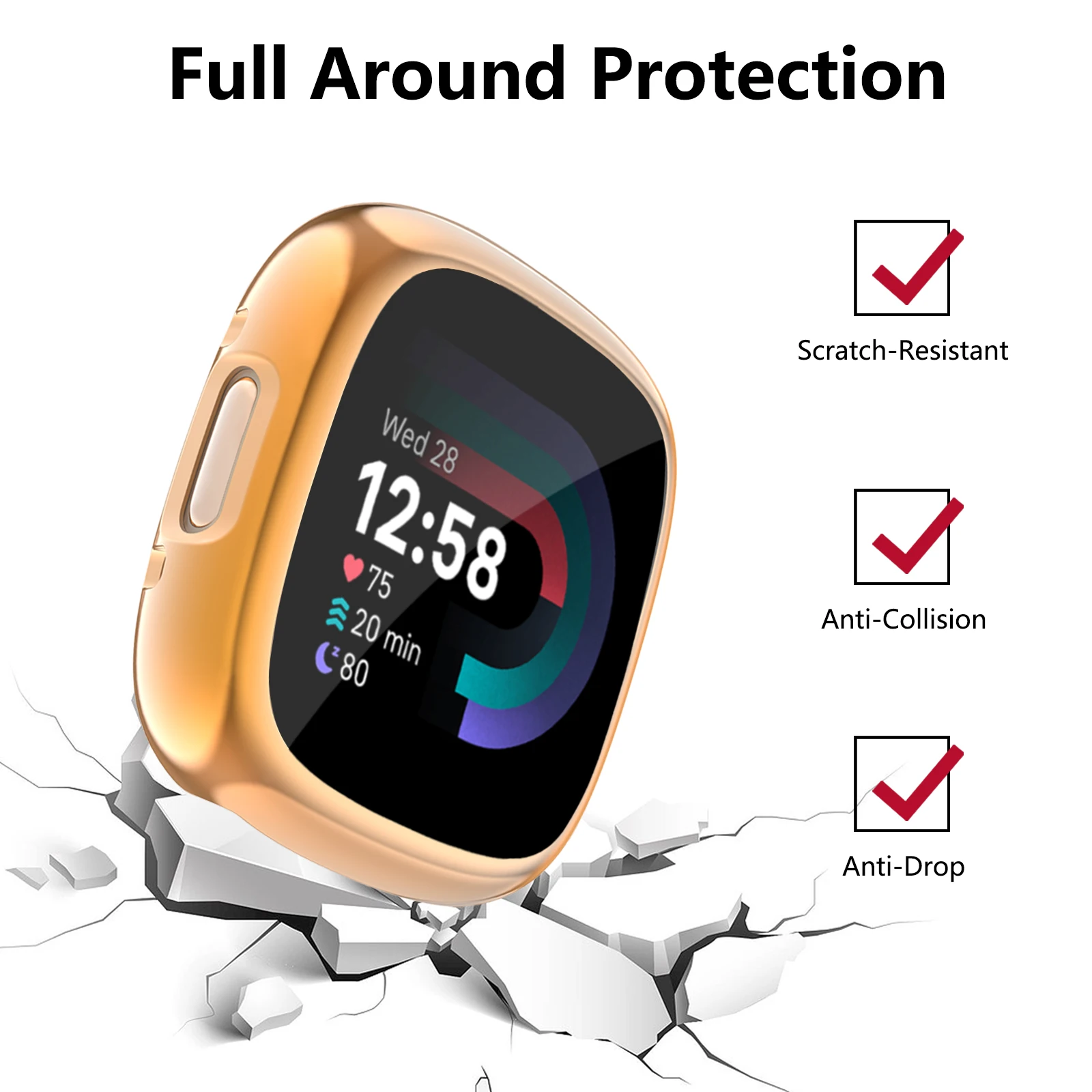 Soft TPU Full Cover Case For Fitbit Versa 2/Versa 3/Versa 4 Screen Protector Case Plated Bumper Cover For Fitbit Sense 2/Sense