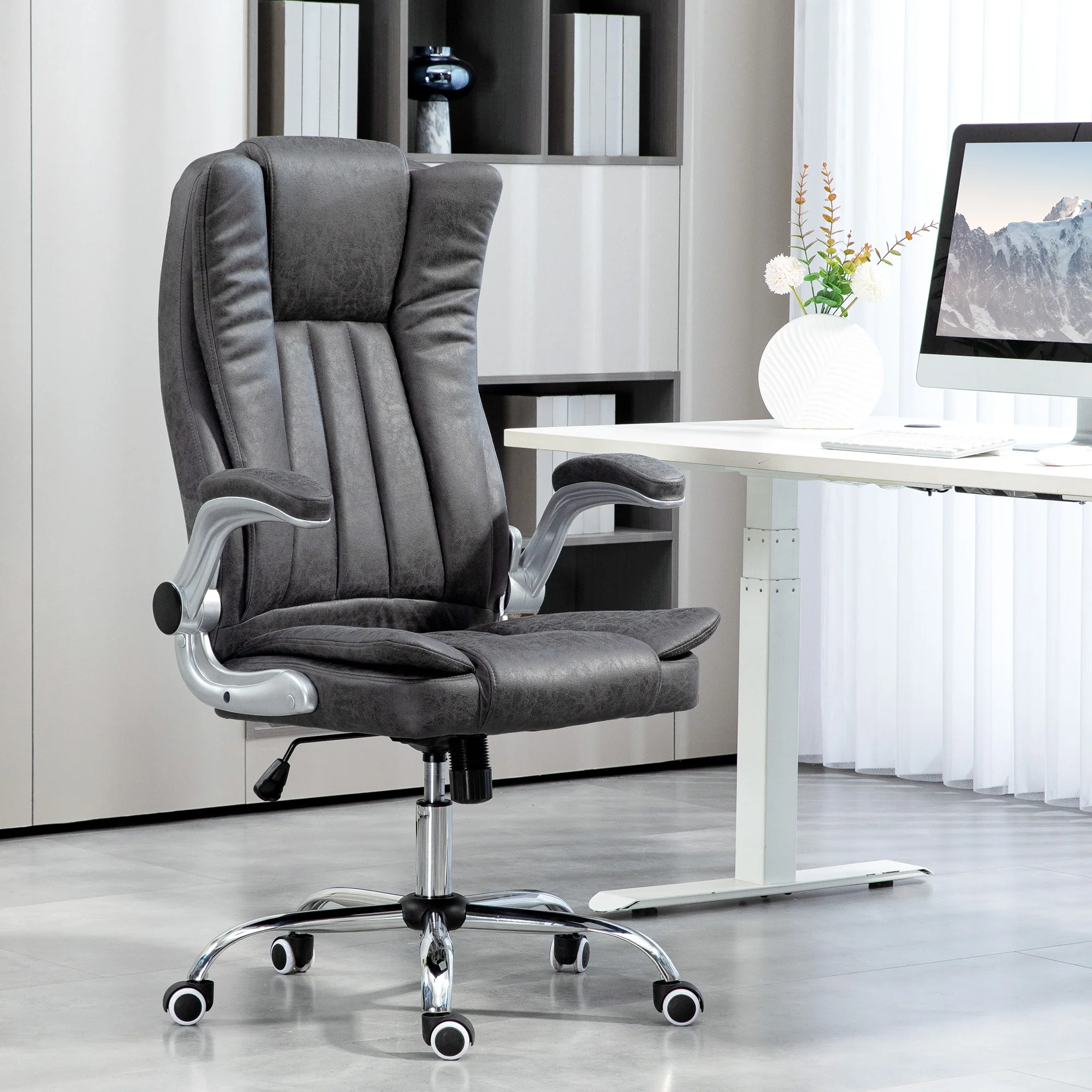 Microfiber Executive Officehair, Pairable Flip-Up Arms, Adjustable Height and Tilt Function, Gray 3