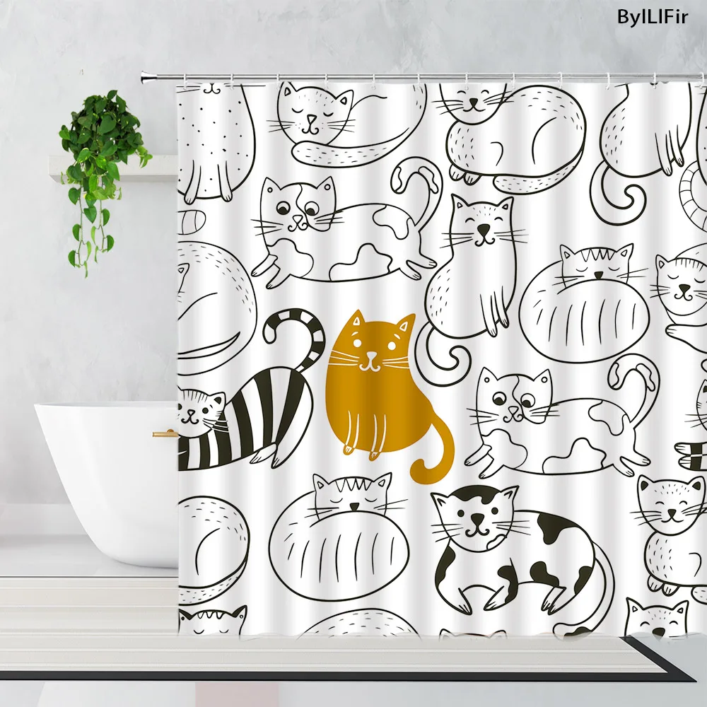 Забавные занавески для душа с мультяшными кошками Симпатичные простые тканевые
