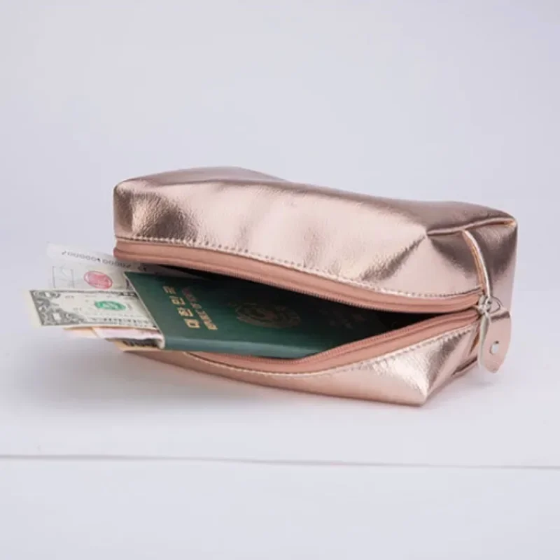 Simple Shiny Sequins Gold Wallet Cosmetic Handbag Makeup Bag Portable Women Toiletries Skincare Storage Bag Organizer Pouch