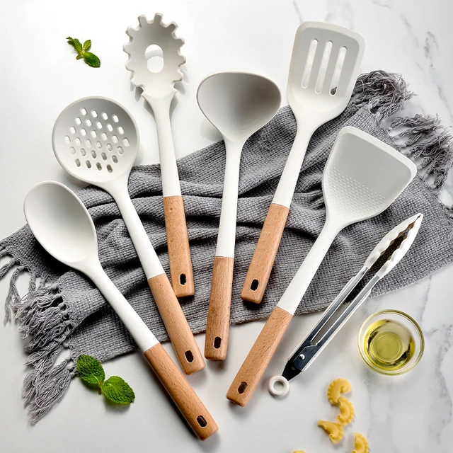 Set Kitchen Utensils Silicone Wooden Handle  Silicone Spatula Set Cooking  - 10/11pcs - Aliexpress