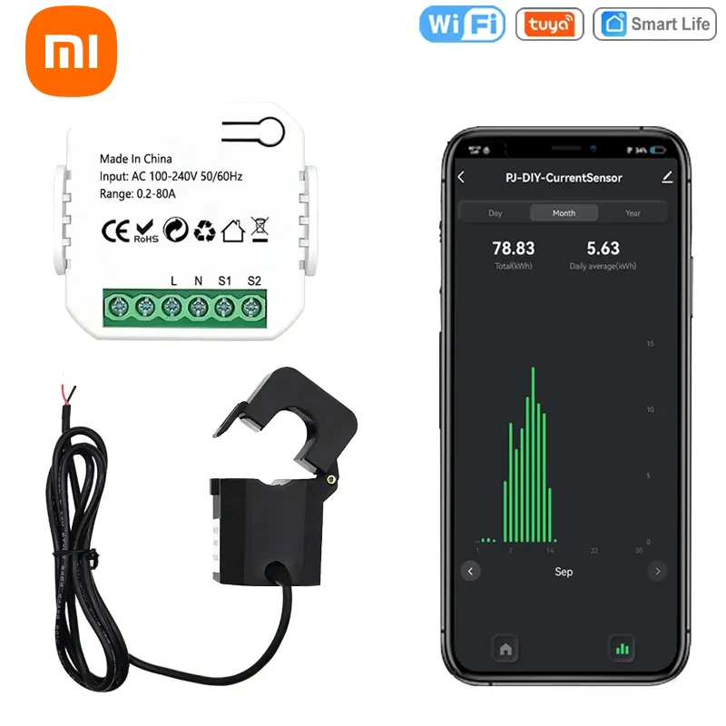 

Tuya Smart WiFi Energy Meter Bidirection 1/2 Channel With Clamp App Monitor Solar Produced And Consumed Power AC110V 240V