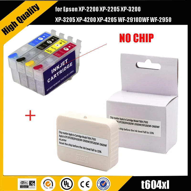 Europa 604 604Xl 604 604Xl Cartuccia Di Inchiostro Senza Chip + 100 Volte Chip Resetter Per Epson Xp-2200 Xp-2205 Xp-3200 Xp-3205 Xp-4200