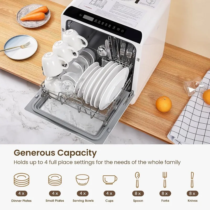 Countertop Dishwasher, 6 Programs Portable Dishwashers with 5L Built-in Water Tank, No Hookup Needed, Baby Care