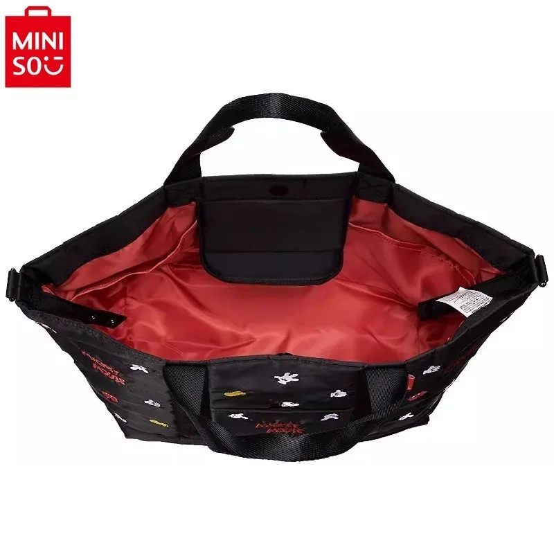 MINISO Disney Fashion Embroidered Mickey Printed Tote Bag Women's High Quality Canvas Cute Versatile Handbag
