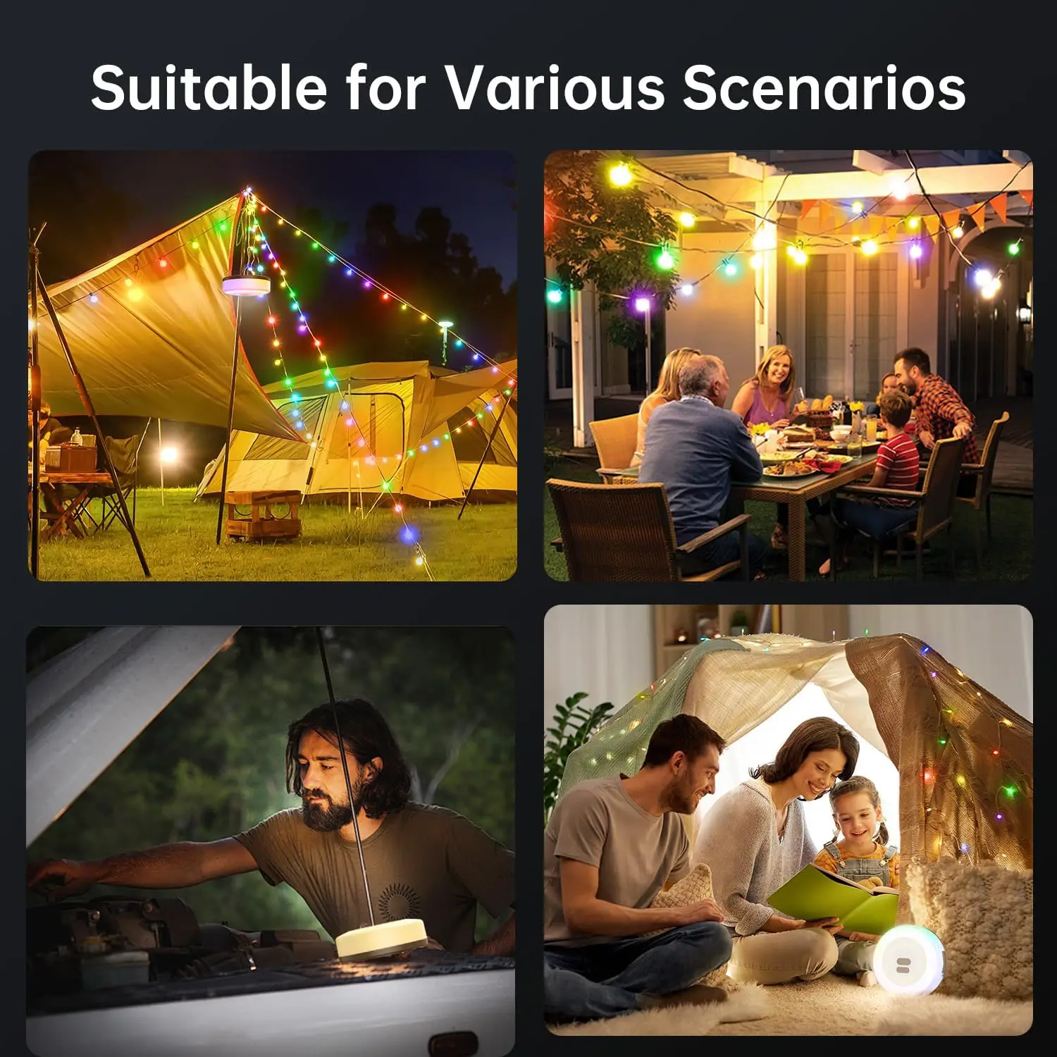 Camping String Lights 2 in 1 RGB Rechargeable Camping Lights for Christmas Fairy Lights Portable Lantern for Outdoor