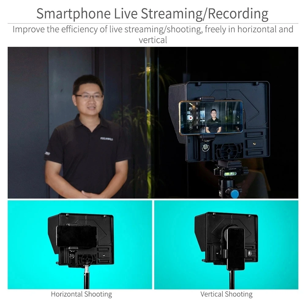 FEELWORLD TP10 텔레프롬프터, iPad 태블릿 DSLR 카메라 및 스마트폰 촬영 앱, iOS 및 안드로이드 케이스와 호환 가능, 포함