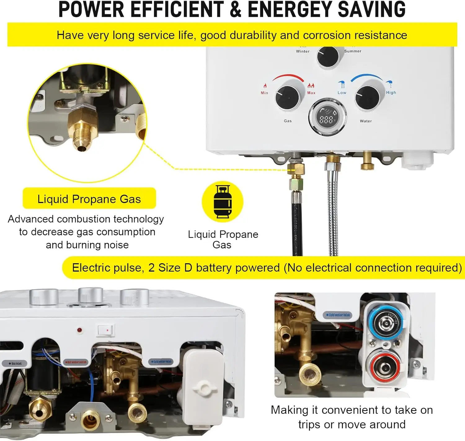 Tankless Water Heater Propane 4.74GPM 18L Outdoor Portable GasHot Water Heater Instant Propane with Digital Display